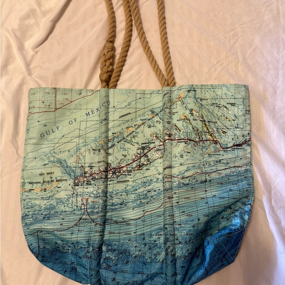 Nautical Map Print Tote Bag with Rope Handles